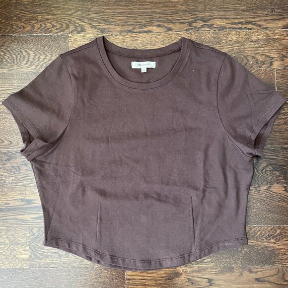 Madewell Tops - Madewell Brown 100% cotton crop tshirt w/ curved detail-Medium-NWOT